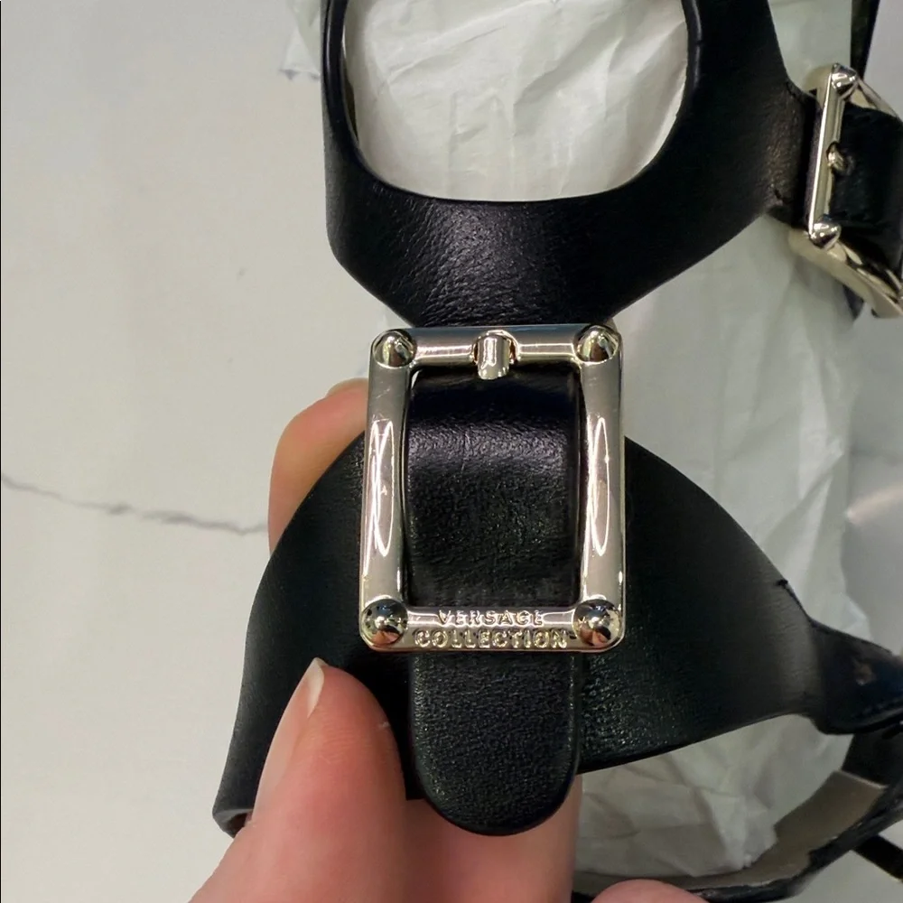 Versace Collection Black Leather Women's Sandals - Picture 3 of 13